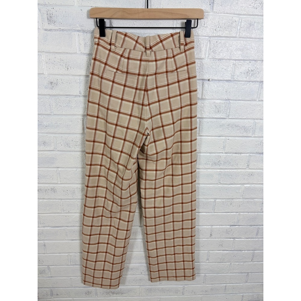 Aritzia Wilfred Trousers Womens 0 Tan Brown Plaid Pleated Wide Leg Pants - Picture 2 of 15